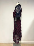BRAND NEW SELF-PORTRAIT BURGUNDY & NAVY FLORAL GRID MIDI DRESS SIZE 8