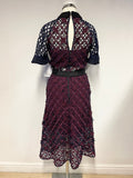 BRAND NEW SELF-PORTRAIT BURGUNDY & NAVY FLORAL GRID MIDI DRESS SIZE 8