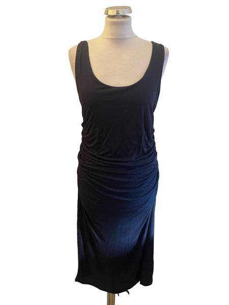 PAUL SMITH NAVY BLUE RUCHED SIDE STRETCH JERSEY PENCIL DRESS SIZE XL