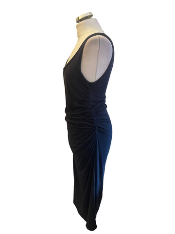 PAUL SMITH NAVY BLUE RUCHED SIDE STRETCH JERSEY PENCIL DRESS SIZE XL