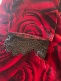 MICHEL AMBERS RED ROSE PRINT VELVET JACKET & FINE STRAP TOP  SIZE 12
