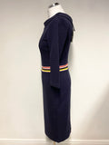 BRAND NEW BODEN NAVY BLUE & MULTI COLOURED STRIPE WAIST PENCIL DRESS SIZE 10L