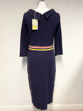 BRAND NEW BODEN NAVY BLUE & MULTI COLOURED STRIPE WAIST PENCIL DRESS SIZE 10L