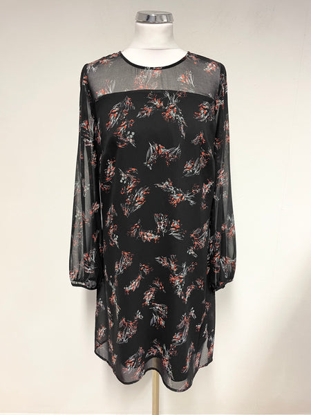 MINT VELVET BLACK PRINT LONG SLEEVED SHIFT DRESS SIZE 10
