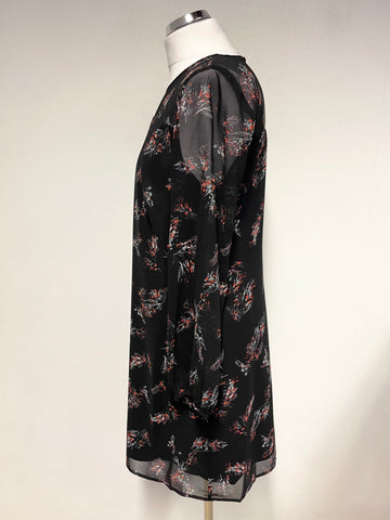 MINT VELVET BLACK PRINT LONG SLEEVED SHIFT DRESS SIZE 10