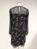 MINT VELVET BLACK PRINT LONG SLEEVED SHIFT DRESS SIZE 10
