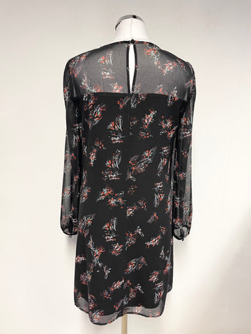 MINT VELVET BLACK PRINT LONG SLEEVED SHIFT DRESS SIZE 10