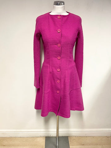 ARMANI JEANS FUCHSIA PINK COLLARLESS LONG SLEEVED COAT SIZE 10