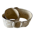 UNBRANDED CREAM LEATHER SILVER RING & BAR FASTEN SHAPED BELT SIZE 85 CMS