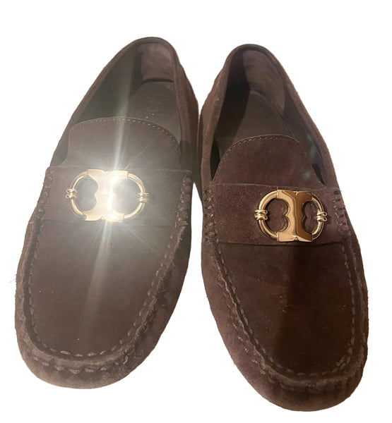 TORY BURCH BROWN SUEDE SLIP ON LOAFERS SIZE 5.5/39