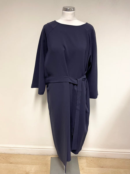 KIN NAVY BLUE 3/4 SLEEVED TIE SIDE MIDI DRESS SIZE L