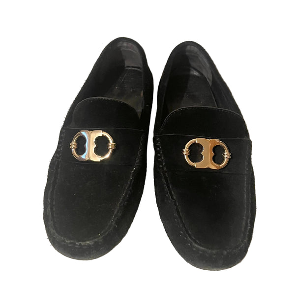 TORY BURCH BLACK SUEDE SLIP ON LOAFERS SIZE 5.5/39