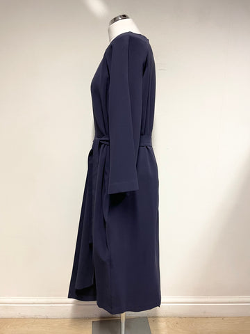 KIN NAVY BLUE 3/4 SLEEVED TIE SIDE MIDI DRESS SIZE L