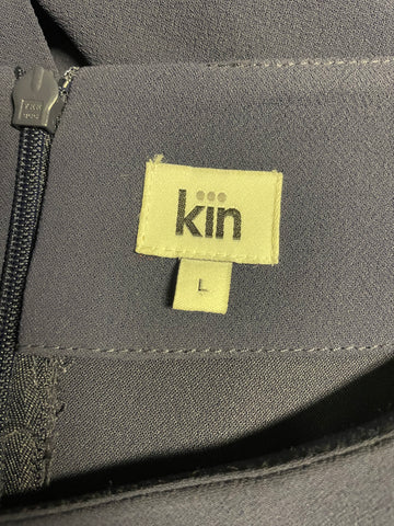 KIN NAVY BLUE 3/4 SLEEVED TIE SIDE MIDI DRESS SIZE L