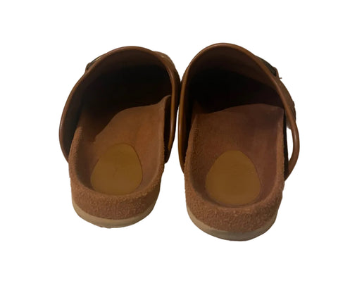 SEE BY CHLOE GEMA TAN SUEDE & LEATHER BRASS RING STRAP SLIP ON MULES SIZE 5/38