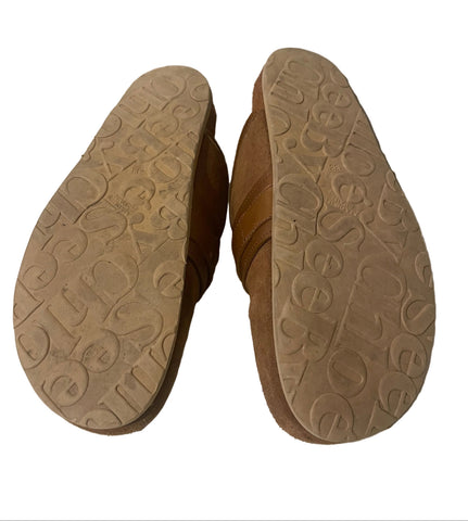 SEE BY CHLOE GEMA TAN SUEDE & LEATHER BRASS RING STRAP SLIP ON MULES SIZE 5/38
