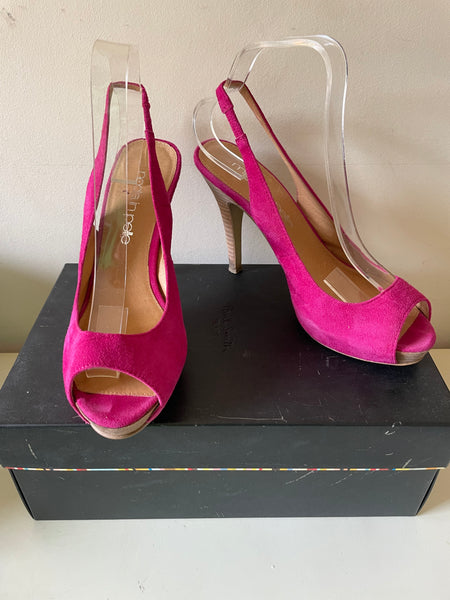 MODA IN PELLE FUCHSIA PINK SUEDE PEEP TOE SLINGBACK HEELS SIZE 6/39