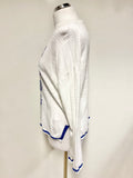 JIGSAW WHITE & BLUE EMBROIDERED COTTON & LINEN BLEND JUMPER SIZE S