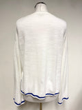 JIGSAW WHITE & BLUE EMBROIDERED COTTON & LINEN BLEND JUMPER SIZE S