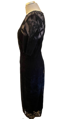 JIGSAW NAVY BLUE LACE OVERLAY SHORT SLEEVE SPECIAL OCCASION PENCIL DRESS  SIZE 10