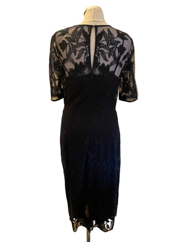JIGSAW NAVY BLUE LACE OVERLAY SHORT SLEEVE SPECIAL OCCASION PENCIL DRESS  SIZE 10