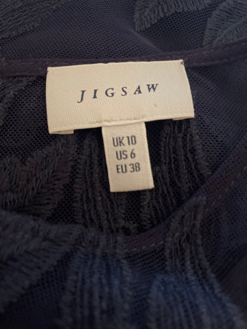 JIGSAW NAVY BLUE LACE OVERLAY SHORT SLEEVE SPECIAL OCCASION PENCIL DRESS  SIZE 10