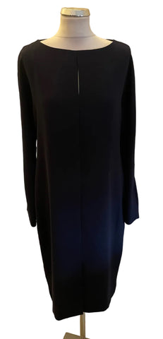JIGSAW NAVY BLUE KEYHOLE NECK LONG SLEEVE SHIFT DRESS SIZE 12