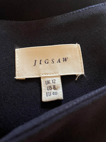 JIGSAW NAVY BLUE KEYHOLE NECK LONG SLEEVE SHIFT DRESS SIZE 12