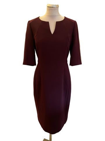 HOBBS AUBERGINE HALF SLEEVE PENCIL DRESS SIZE 12