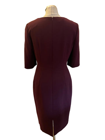 HOBBS AUBERGINE HALF SLEEVE PENCIL DRESS SIZE 12
