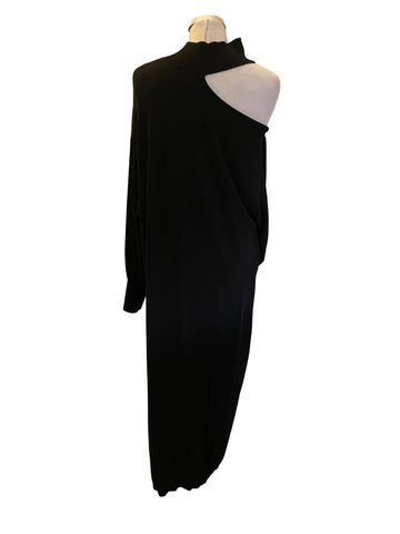 HUSH BLACK CUT OUT SHOULDER LONG SLEEVE MIDI JUMPER DRESS  SIZE 16