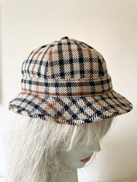 VINTAGE 1976 DAKS BROWN TWEED BUCKET HAT SIZE S