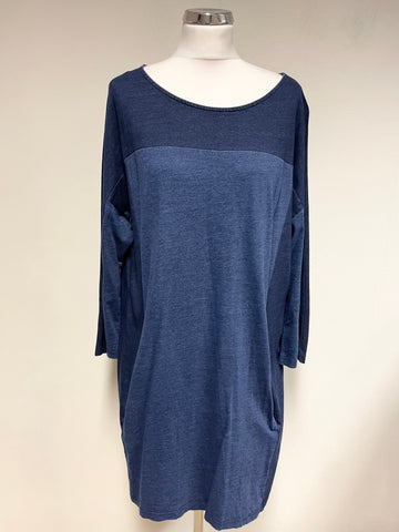 TOAST  BLUE 2 TONE RELAXED FIT COTTON SHIFT DRESS SIZE L