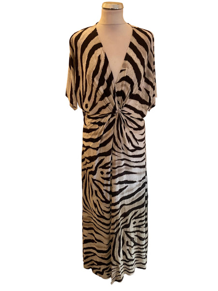 RALPH LAUREN BROWN ZEBRA STRIPE JERSEY MAXI DRESS SIZE M