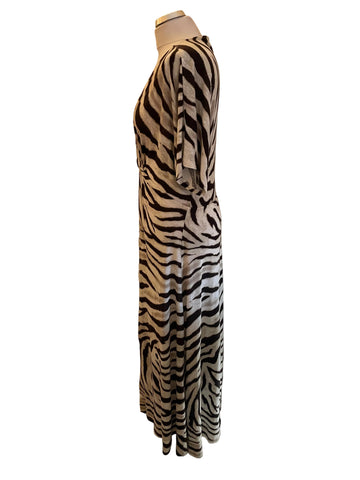RALPH LAUREN BROWN ZEBRA STRIPE JERSEY MAXI DRESS SIZE M