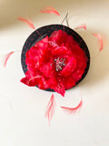 UNBRANDED BLACK & RED SPOT FLOWER & FLOATING FEATHER FASCINATOR