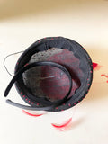 UNBRANDED BLACK & RED SPOT FLOWER & FLOATING FEATHER FASCINATOR