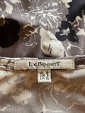 L.K. BENNETT 100% SILK GREY,BLACK & WHITE FLORAL PRINT WRAP DRESS  SIZE 10