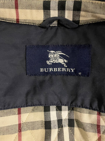 UNISEX KIDS BURBERRY NAVY BLUE QUILTED JACKET AGE 12 YRS