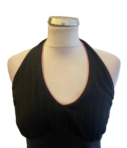 ST MARTINS BLACK CONTRASTING PRINTS HALTER NECK A- LINE DRESS SIZE M UK 12