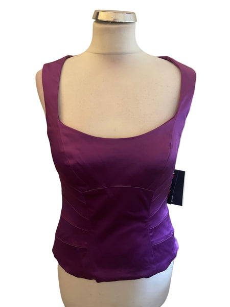 BRAND NEW FRANK USHER PURPLE SLEEVELESS SATIN FITTED TOP SIZE 12