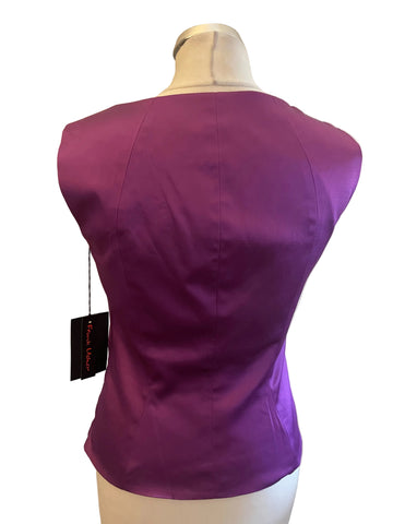 BRAND NEW FRANK USHER PURPLE SLEEVELESS SATIN FITTED TOP SIZE 12