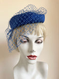 RAYMOND OF LONDON ROYAL BLUE FEATHER & NET TRIMMED HAT