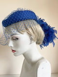 RAYMOND OF LONDON ROYAL BLUE FEATHER & NET TRIMMED HAT