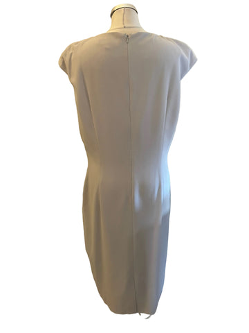 L’ATELIER LIGHT GREY LACE & BEAD TRIMMED SPECIAL OCCASION PENCIL DRESS  SIZE 18