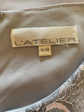 L’ATELIER LIGHT GREY LACE & BEAD TRIMMED SPECIAL OCCASION PENCIL DRESS  SIZE 18