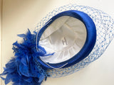 RAYMOND OF LONDON ROYAL BLUE FEATHER & NET TRIMMED HAT
