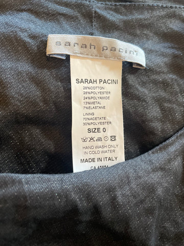 SARAH PACINI BLACK METALLIC SHIMMER SLEEVELESS PENCIL DRESS SIZE 0 FIT UP TO SIZE 10