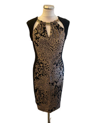 JOSEPH RIBKOFF BLACK & GOLD KEYHOLE NECKLINE STRETCH JERSEY PENCIL DRESS SIZE 12