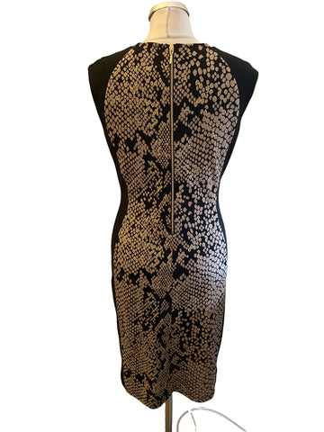 JOSEPH RIBKOFF BLACK & GOLD KEYHOLE NECKLINE STRETCH JERSEY PENCIL DRESS SIZE 12